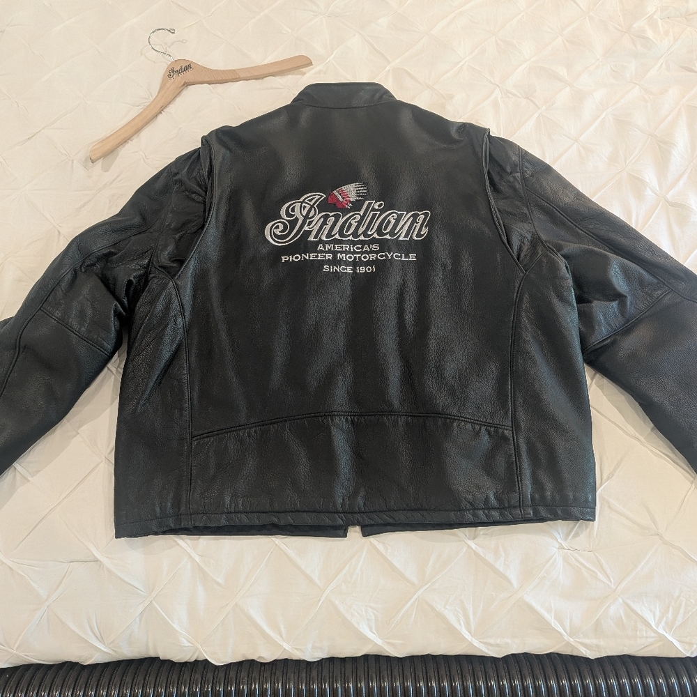 VTG NWOT NOS Mens INDIAN MOTORCYCLE BLACK 100% LEATHER JACKET EMBROIDERED 3XL